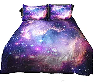 Anlye Galaxy Quilt Cover Galaxy Duvet Cover Outer Space Bedding Set with 2 Matching Pillow Covers (Twin 3PCS)