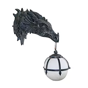 Design Toscano Marshgate Castle Dragon Electric Wall Sconce Light Fixture, 17 Inch, Polyresin, Grey Stone
