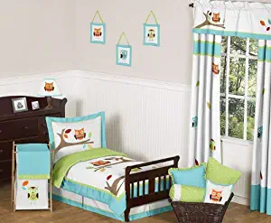 Sweet Jojo Designs 5-Piece Turquoise and Lime Hooty Owl Toddler Boy or Girl Bedding Set