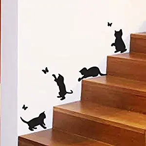 Wall4Stickers® Cats Playing Catching Butterflies Home Vinyl Wall Sticker Decor Decal Mural Kitchen Pets Wallpaper Decoration Kids Room