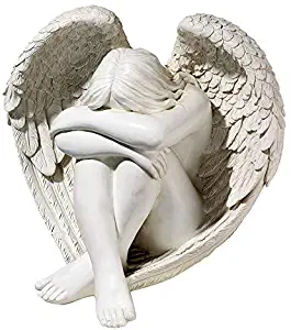 Design Toscano Serene Solitude Angel Garden Statue, 14 Inch, Polyresin, Antique Stone