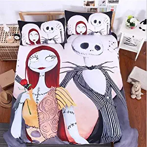 Sharper Glory Nightmare Before Christmas Linen Duvet Cover Set Soft Breathable Cover Set Bedding Sets(1 Duvet Cover + 2 Pillow Shams) no Comforter (Queen)