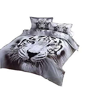 Cliab White Tiger Bedding Set 3D Animal Print for Kids Boys Teens Twin Size Duvet Cover Set 5 Pieces(Fitted Sheet Included)