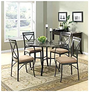 New Classic Elegant Mainstays 5-Piece Faux Marble Top Dining Set Marble Look Dining Set Chairs Table