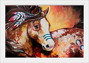 CANVAS ON DEMAND Tobiano Indian War Horse White Framed Art Print, 27"x19"x1"