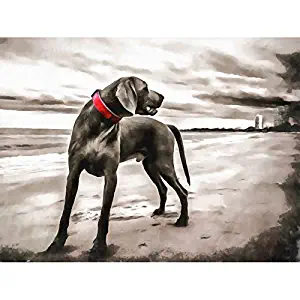 Doppelganger33 LTD Weimaraner Dog On Beach Painting Wall Large Art Print Poster Wall Decor 18x24 inch