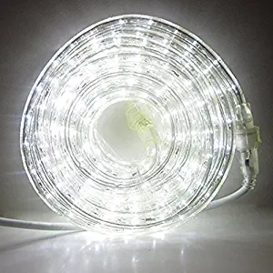24 Ft. Plugin Rope Lights, 287 Cool White LEDs, Connectable, Dimmable, Waterproof, Indoor/Outdoor Use, Ideal for Backyards, Weddings and Christmas Decor