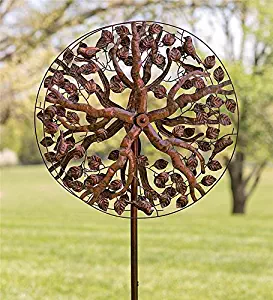 Outdoor Tree of Life Metal Garden Wind Spinner Kinetic Sculpture - 24 Dia. x 10.25 D x 75 H - Antique Copper Finish