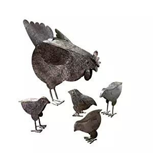 Rusted Metal Hen Family Garden Art