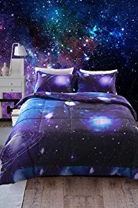 Juwenin bedding, Galaxy Down Alternative 3 Pieces Comforter Set with 2 Matching Pillow Covers All Season, Fluffy, Warm, Soft & Hypoallergenic (Queen, xk007CMF)