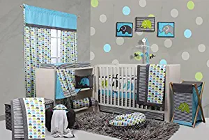 Bacati - Elephants Aqua/Lime/Grey 10 Pc Crib Set Including Bumper Pad