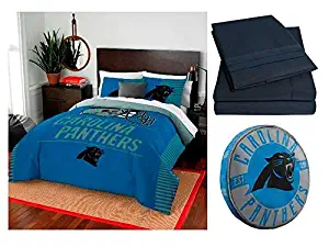 Northwest NFL Carolina Panthers Draft 8pc Queen Bedding Set - Includes Comforter, 2 Shams, Flat Sheet, Fitted Sheet, 2 Pillowcases, and Cloud Pillow