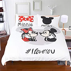 EVDAY 3D Mickey Minnie Mouse Kids Duvet Cover Set 3 Piece Microfiber Polyester White Background Cute Cartoon Bed Cover Set Including 1Duvet Cover,2Pillowcases King Size