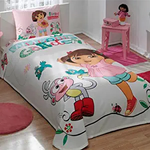 store_turco 100% Cotton Kids Dora in Garden Pique Bedding Duvet Cover Set Twin Size New Licensed/Dora Kids Pique Bedspread Bedding Set 3 PCS by DHL Express