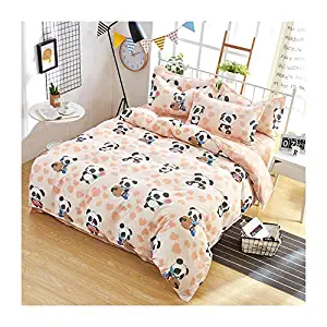 KFZ Bed SET Bedding Duvet Cover Set Flat Sheet Pillowcases 4pcs/set No comforter SM Queen Sheets Set Panda Zoo Garden Sweet Strawberry Animal Fruit Design Kids Adults (Panda Zoo, Pink, Queen, 79"x91")