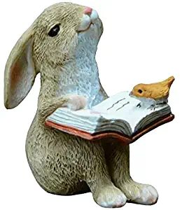 Gemmia Garden Rabbit Figurine- Reading Yellow Rabbit Statue