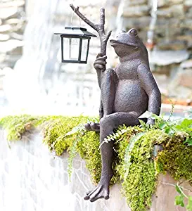 Wind & Weather Sitting Frog Garden Statue with Solar Lantern