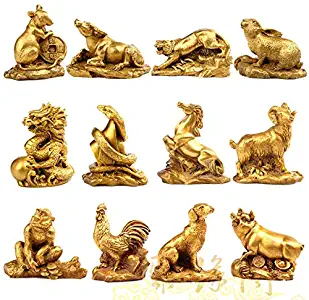 Viet JK Figurines & Miniatures - Chinese Zodiac Twelve Statue Copper Animal Ornament Rat Ox Tiger Rabbit Dragon Snake Horse Sheep Monkey Chicken Dog Pig Figure - by GTIN - 1 Pcs