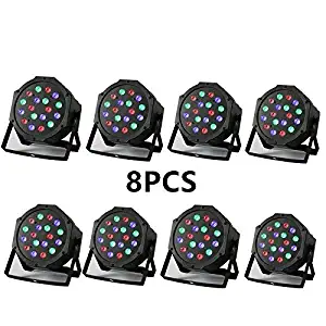 JRFY LED Stage Lights, 8 Pack 18x3W RGB Par Lights, 7 Modes DMX Controlled Sound Activated Stage Effect Lighting for DJ Home Party Festival Dancing Bar Club Wedding Church Uplighting(8PCS)