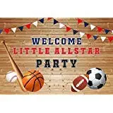 Baocicco 7x5ft Welcome Little Allstar Party Backdrop Sport Meet Basketball Football Baseball Rugby Boy Player Competition Poster Backdrop Wood Backdrop Banners Sports Photography Background