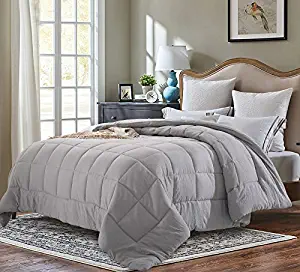 EVOLIVE All Season Pre Washed Soft Microfiber White Goose Down Alternative Comforter (Grey, Full/Queen)