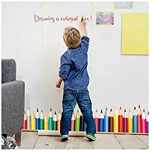 Wall Decals For Classroom - Colorful Crayons Vinyl Wall Stickers for Kids by Dooboe