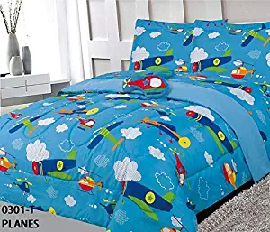 Elegant Home Multicolor Airplanes Helicopter Aviation Design 6 Piece Comforter Bedding Set for Boys/Kids Bed in a Bag with Sheet Set & Decorative Toy Pillow # Planes 2 (Twin)