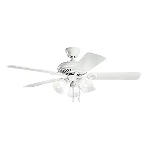 Kichler 339400MWH, Sutter Place Matte White 52 Ceiling Fan with Light by Kichler