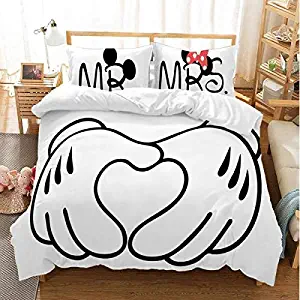 Best Quality - Couple Minnie Mickey Mouse White Cute Cartoon Bedding Set Duvet Cover Pillowcases Twin Full Queen King Children Present Size - US King(3pcs)