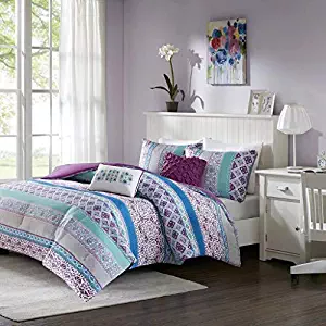 Intelligent Design Joni Comforter Set Twin/Twin XL Size - Purple, Blue, Bohemian Pattern – 4 Piece Bed Sets – Ultra Soft Microfiber Teen Bedding for Girls Bedroom