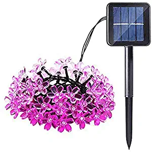 Cherry Blossoms Solar LED String Light Battery Operated 7M 50 LEDs Fairy Lights String Lights for Home Party, Garden and Kids Bedroom Living-Room Dorm Halloween Christmasetc Uses(Pink) X