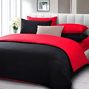 Sao's Silvalinen 3 PC Reversible Duvet Set 600 Thread Count 100% Organic Cotton Solid Color Full/Queen Size Black/Red