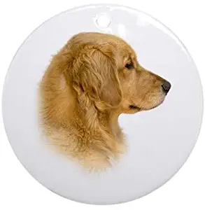 Yilooom Golden Retriever Portrait Flat Porcelain Ceramic Ornament Round-Christmas/Holiday/Love/Anniversary/Newlyweds/Keepsake - 3" in Diameter