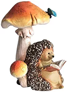 Top Collection Miniature Fairy Garden and Terrarium Hedgehog Reading Book Under Mushroom Statue