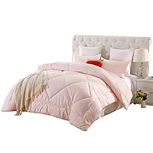 LOVO Down Alternative Comforter All Season Box Stitched Quilt Pink Duvet Insert, Pink, Full Queen