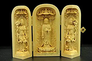 TULLE HOT- Avalokitesvara,Guanyin - India Style Exquisite Wood Carvings Trinity Western Goddess Buddha Ornament Boxwood Carving Guanyin Statues Vintage Home Decors - - 1 Pcs