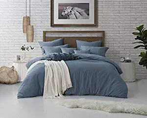 Swift Home Microfiber Washed Crinkle Duvet Cover & Sham (1 Duvet Cover with Zipper Closure & 2 Pillow Shams), Premium Hotel Qaulity Bed Set, Ultra-Soft & Hypoallergenic – King/Cal King, Blue Dusk