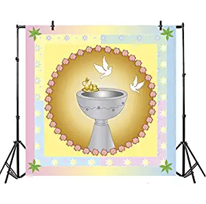 Baocicco Vinyl 8x8ft Baptism Christening Backdrop Photography Background Baby Shower Pink Flower Pattern New Born Baby Welcome Party Backdrop Children Baby Portraits Photo Studio