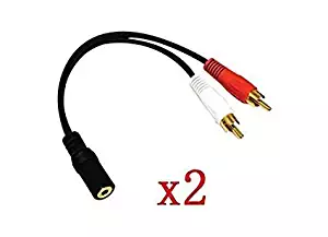 yueton 2 Pack Gold 3.5mm 6 Inch Stereo Female Mini Jack to 2 Male RCA Plug Adapter Audio Y Cable