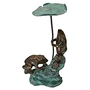 Design Toscano Lily Pad Umbrella Frogs Solid Cast Bronze Garden Statue