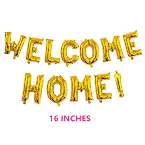 Welcome Home Balloon Banner 40" Hand Writing Style Balloons Foil Letter Balloon Anniversary Celebration Party Decorations, Gold