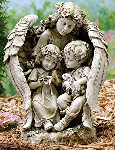 Roman 16" Joseph's Studio Angel with Children Outdoor Garden Statue