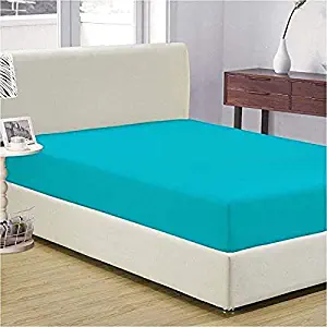 Luxurious Collections 800 TC Egyptian Quality 100% Cotton 1 PC Fitted Sheet(Bottom Sheet Only)Mattress Fits 15 Inches Fully Elastic Deep Pocket (Turquoise Solid, Full XXL - 54" X 84")