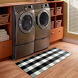 USTIDE 100% Cotton Black and White Buffalo Plaid Rug Washable Floor Runner Rug 23.6"x70.8"