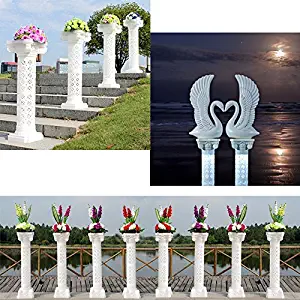 Adorox (40" in - 2 Columns) Decorative Home & Wedding Event Plastic Column Adjustable Height and Holds Flower Plate