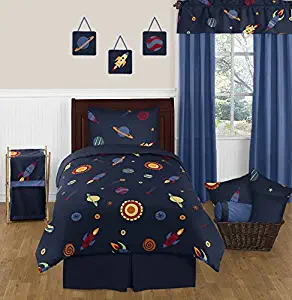 Sweet Jojo Designs 4-Piece Space Galaxy Planets Saturn Rocket Ship Boys Girls Kids Twin Bedding Set Collection