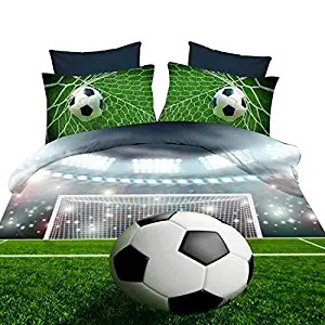 ENJOHOS Green 3D Soccer Bedding Twin 4 Piece Microfiber Foot Ball Print Duvet Cover Set with 1 Comforter Cover 1Flat Sheet and 2 Pillow Covers