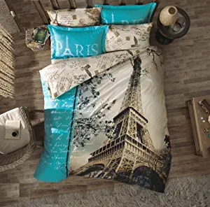 100 Cotton 7pcs Paris in Autumn Full Double Size Comforter Set Eiffel Theme Bedding Linens