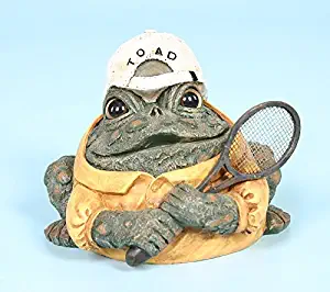 Homestyles Toad Hollow #94079 Figurine Tennis Player with Racquet Character Garden Statue Small 5.5" Toad Figure Natural Green