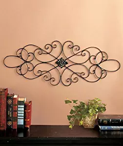 Black Scrolled Metal Wall Art Medallion Plaque - Oblong Living Room Home Decoration 32" Wide x 12" Tall by Super Z Outlet